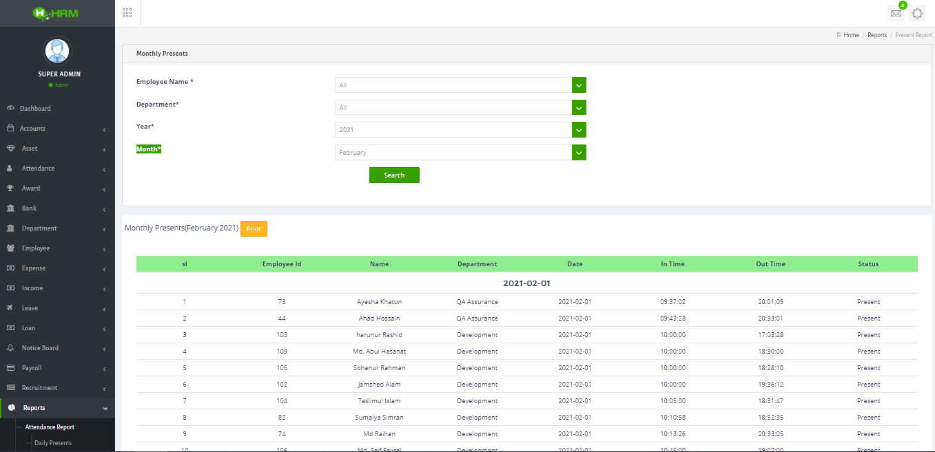 report-monthly presence